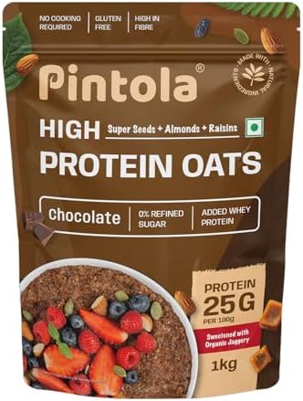Pintola 25g High Protein Oats, Dark Chocolate, Oats for weight loss, Breakfast Cereals Pouch - 1kg