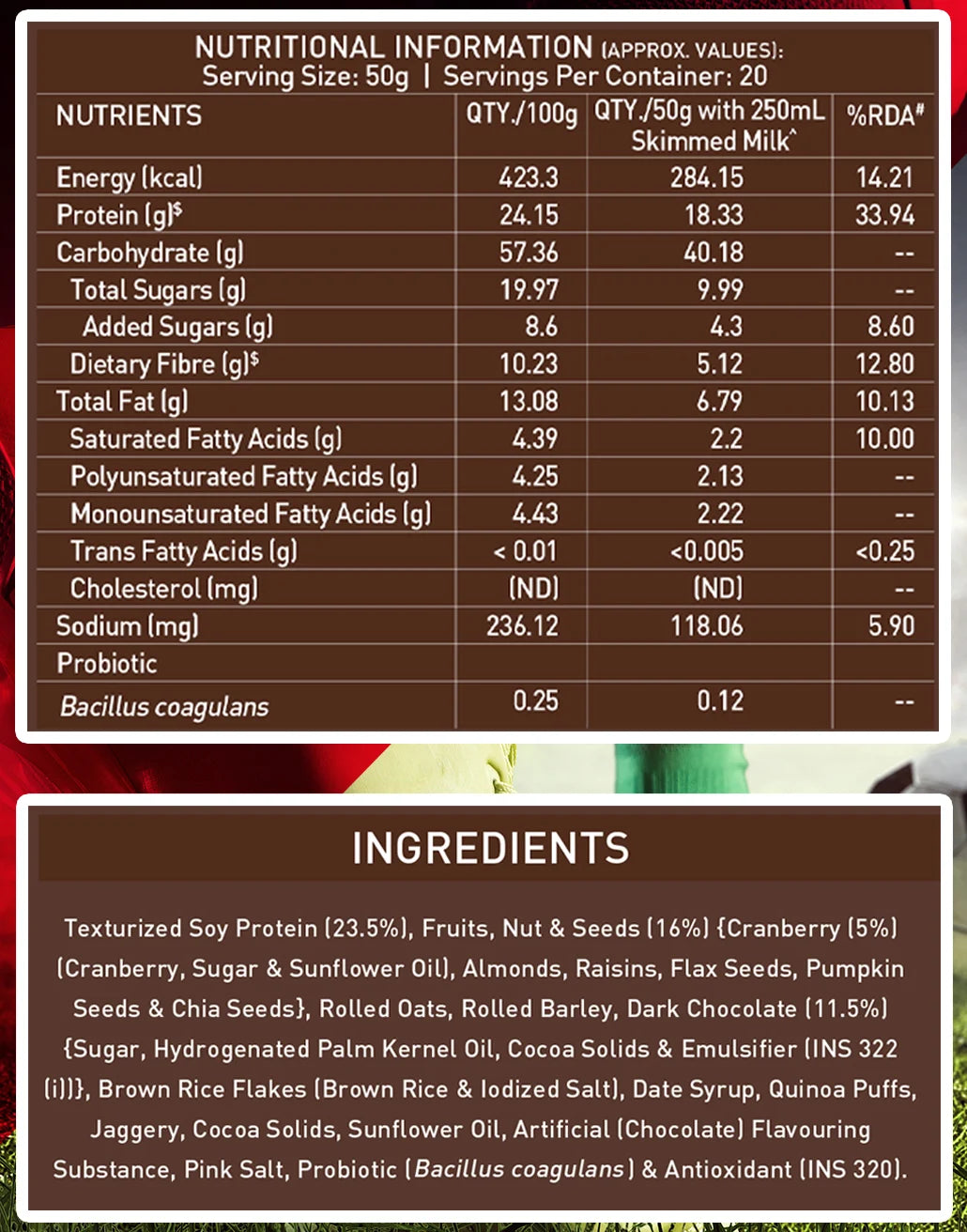 MuscleBlaze High Protein Oats with Added Probiotics, 17 g Protein, Rolled Oats, Breakfast Cereals, Gluten Free, Trans Fat Free, for Weight Management, Dark Chocolate, 400 g