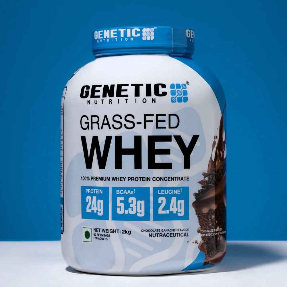 Genetic Nutrition Grass-Fed Whey | Whey Protein Concentrate Powder 2kg (Free 250gm Creatine And Multivitamin 60 Tablets)