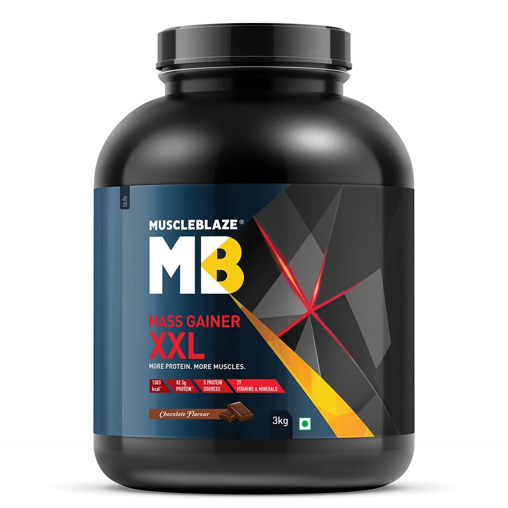 MuscleBlaze Mass Gainer XXL with Complex Carbs and Proteins in 3:1 ratio, 3 kg (6.6 lb), Chocolate