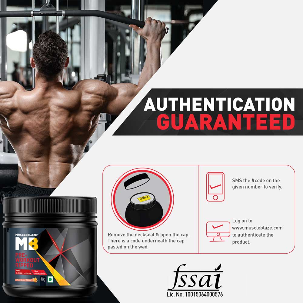 MuscleBlaze Pre Workout Ripped, 250 g (0.55 lb), Fruit Splash