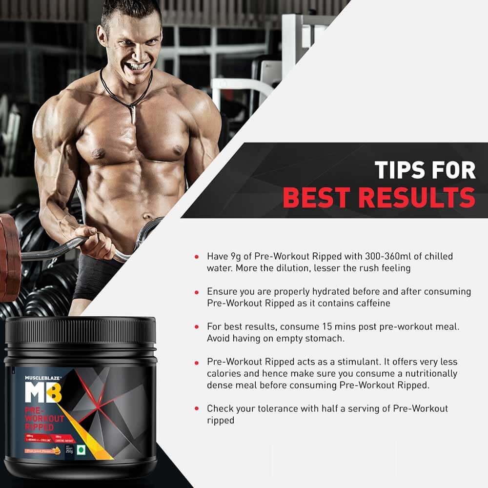 MuscleBlaze Pre Workout Ripped, 250 g (0.55 lb), Fruit Splash