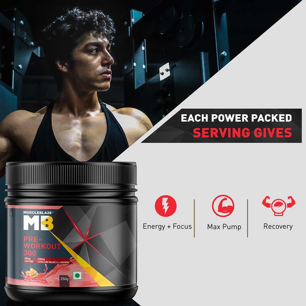 MuscleBlaze PRE Workout 300, 250 g (0.55 lb), Fruit Punch
