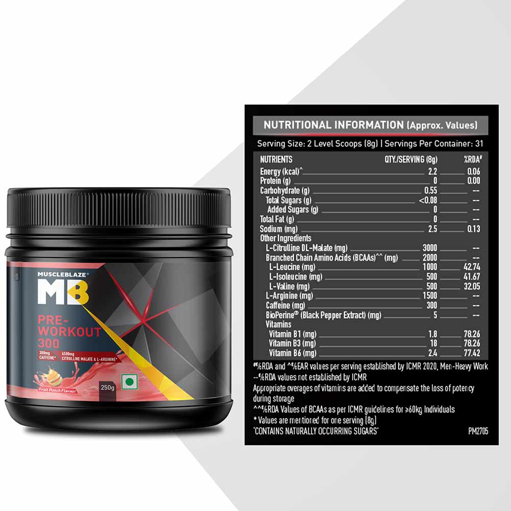 MuscleBlaze PRE Workout 300, 250 g (0.55 lb), Fruit Punch
