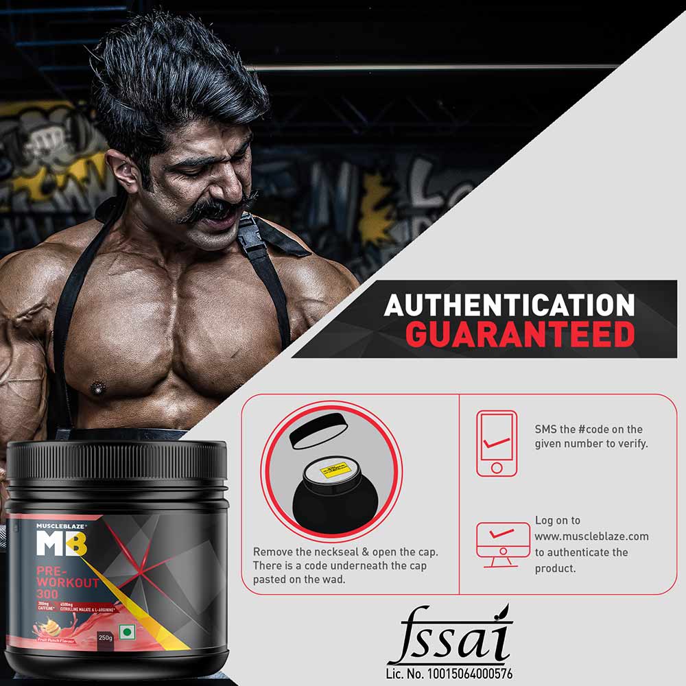 MuscleBlaze PRE Workout 300, 250 g (0.55 lb), Fruit Punch