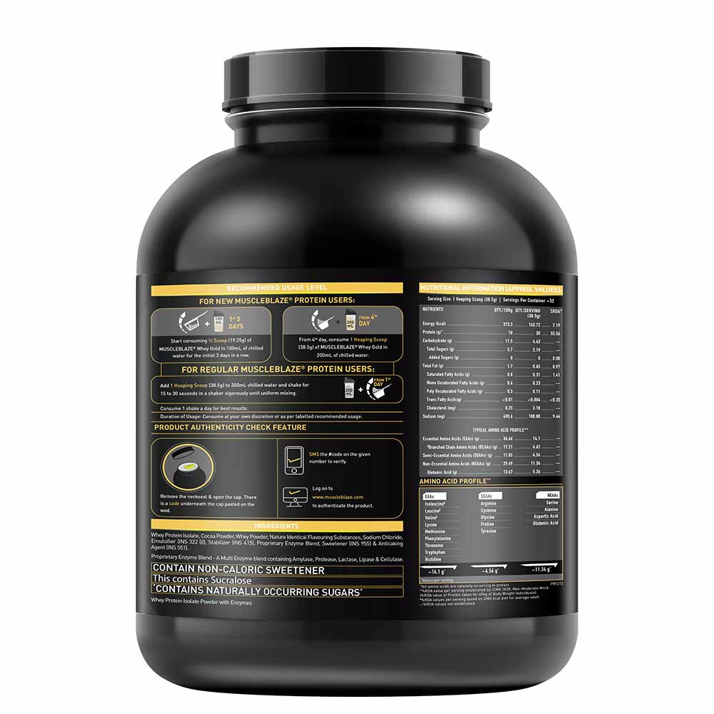 MuscleBlaze Whey Gold 100% Whey Protein Isolate, 2 kg (4.4 lb), Rich Milk Chocolate