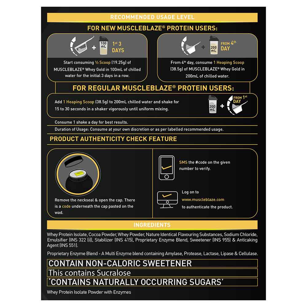 MuscleBlaze Whey Gold 100% Whey Protein Isolate, 2 kg (4.4 lb), Rich Milk Chocolate