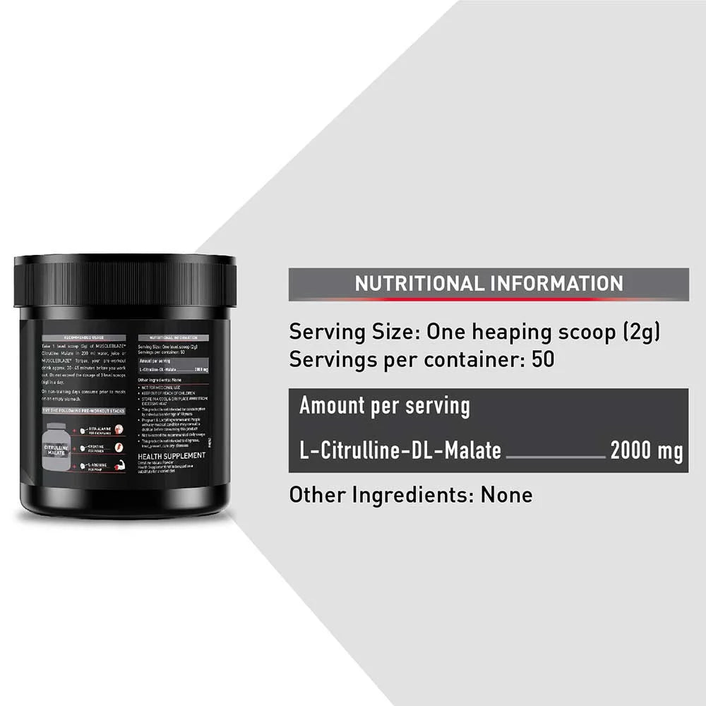 MuscleBlaze Citrulline Malate, 100 g (0.22 lb), Unflavored.