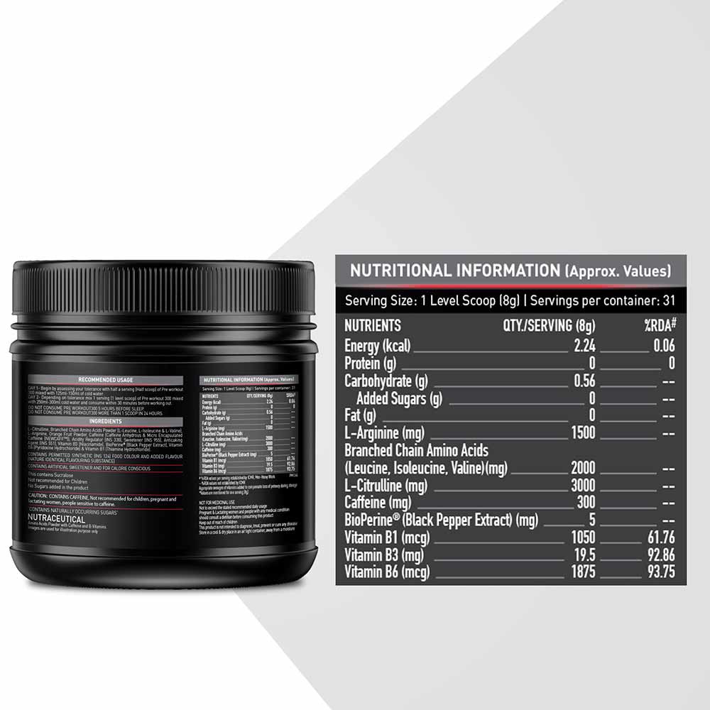 MuscleBlaze PRE Workout 300, 250 g (0.55 lb), Fruit Punch
