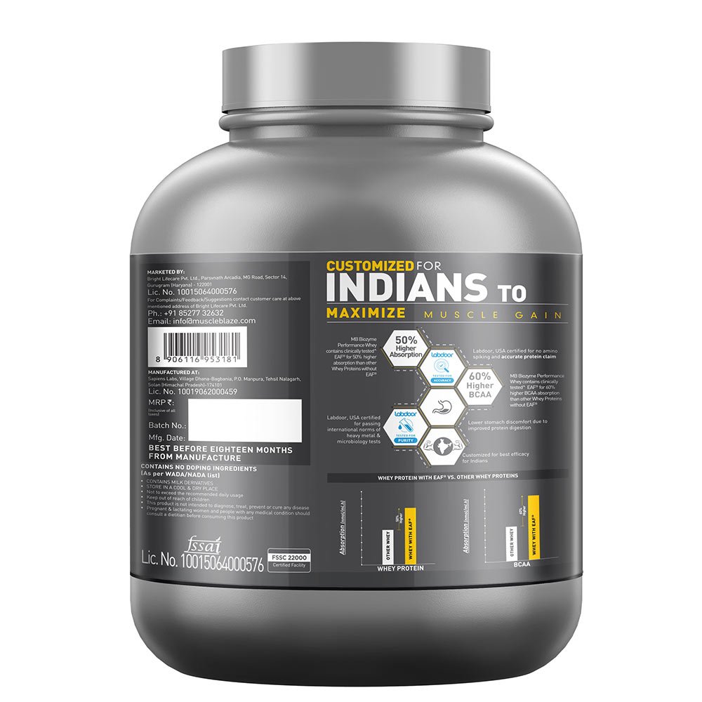 MuscleBlaze Rich Chocolate Biozyme Performance Whey With 25g Protein Per Serving (Sugar Free)