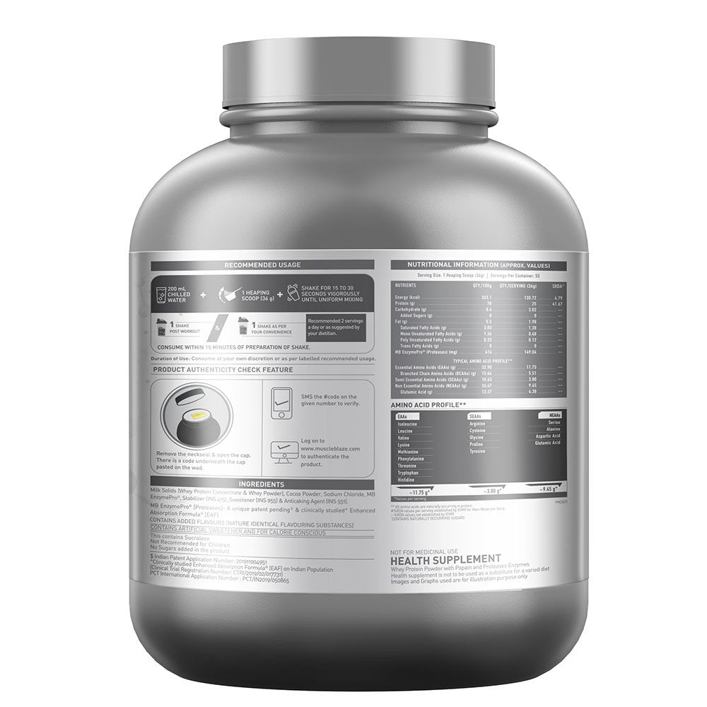 MuscleBlaze Rich Chocolate Biozyme Performance Whey With 25g Protein Per Serving (Sugar Free)