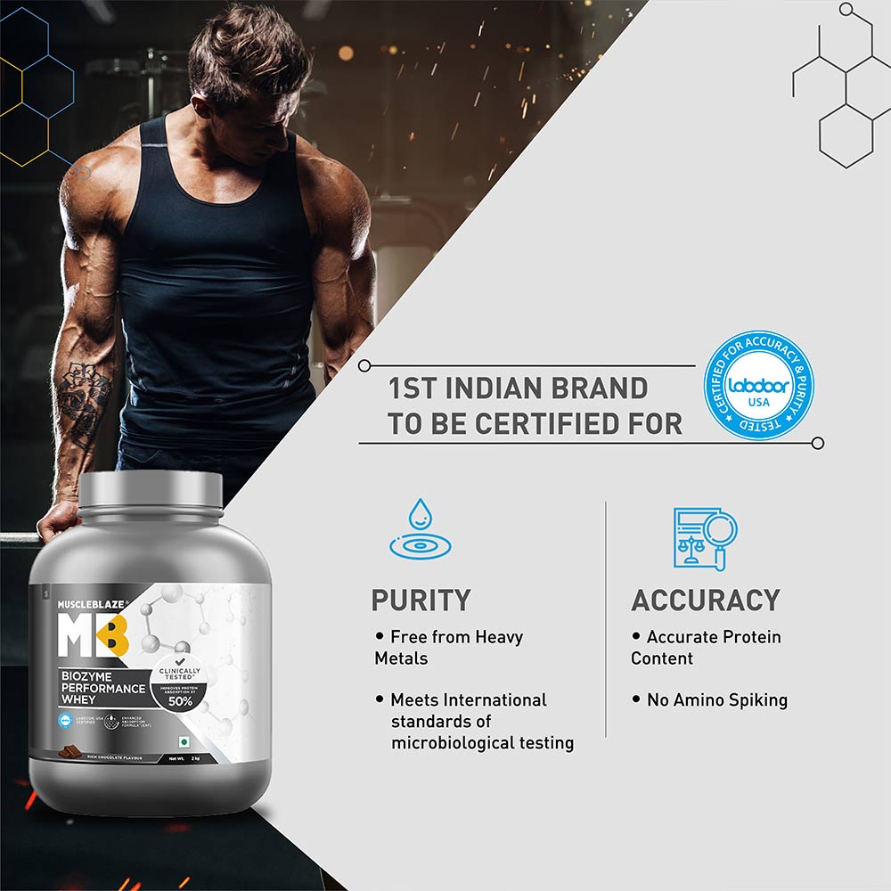 MuscleBlaze Rich Chocolate Biozyme Performance Whey With 25g Protein Per Serving (Sugar Free)
